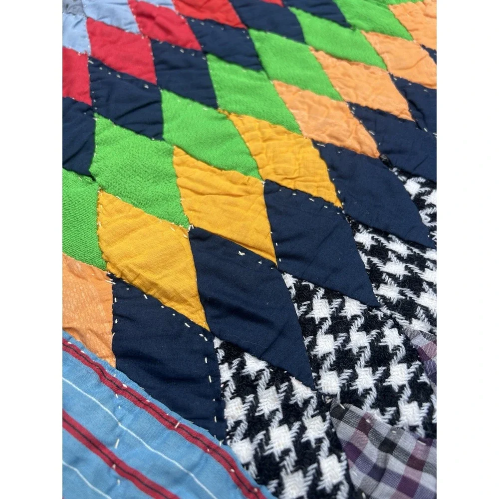 Antique Lone Star Quilt Nice Early Fabrics 70x81 Scrappy As Is